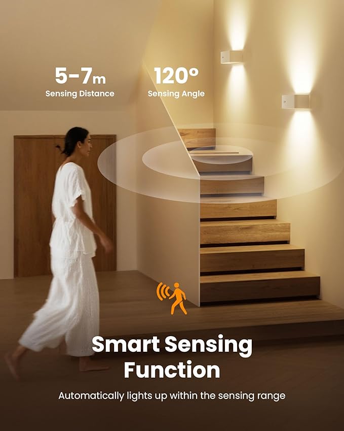 Motion Sensor Wall Sconce Indoor, 3 Colors Cordless Wall Lamp LED Wall Sconces Rechargeable Lamp, Remote Control, 8000mAh Battery Operated Wall Lights Brightness Adjustable for Bedroom White 1P