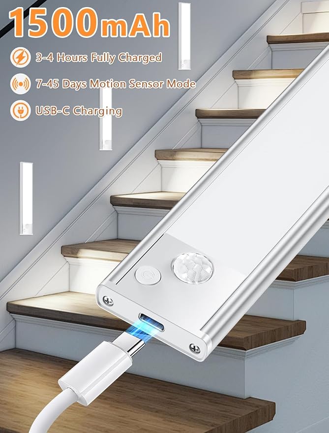 Under Cabinet Rechargeable Lighting: 8 Inch Motion Sensor Dimmable Lights Indoor - Battery Operated Lights - Wireless Closet Light Magnetic Led Light for Kitchen Home Bathroom Counter 5 Pack
