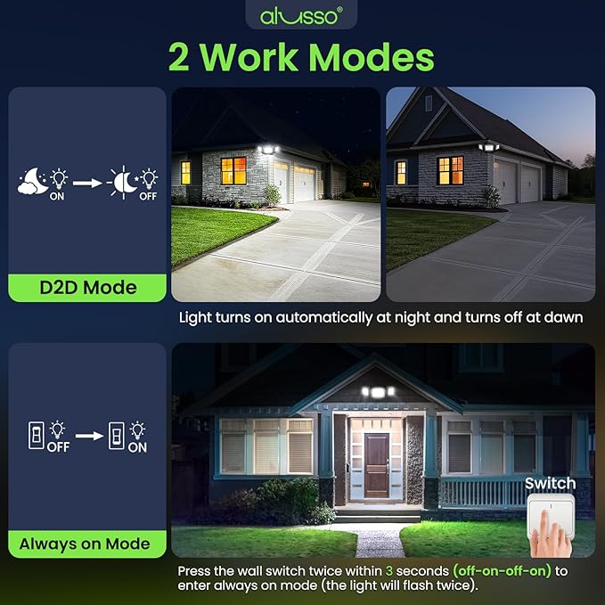 ALUSSO Dusk to Dawn Outdoor Lighting,120V 40W 4000LM Dusk Till Dawn Outdoor Light, 3000K/4000K/6000K 3CCT IP65 3 Heads Security Lights Dusk to Dawn for House Garage Yard Walkway,2 Pack,Black