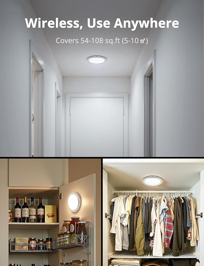 Combuh Battery Operated Shower Light Waterproof Inside, Rechargeable Motion Sensor Ceiling Lights Battery Powered with Remote, No Wiring Magnetic Cordless LED Overhead Lighting for Closet Hallway