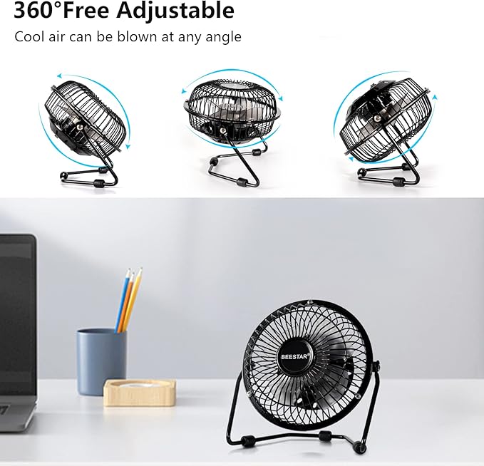 BEESTAR 4 Inch Mini Fan with Metal Construction,Powerful USB Powered,360° Rotation desk Personal Cooling Usb fans small quiet for Home Office Bedroom