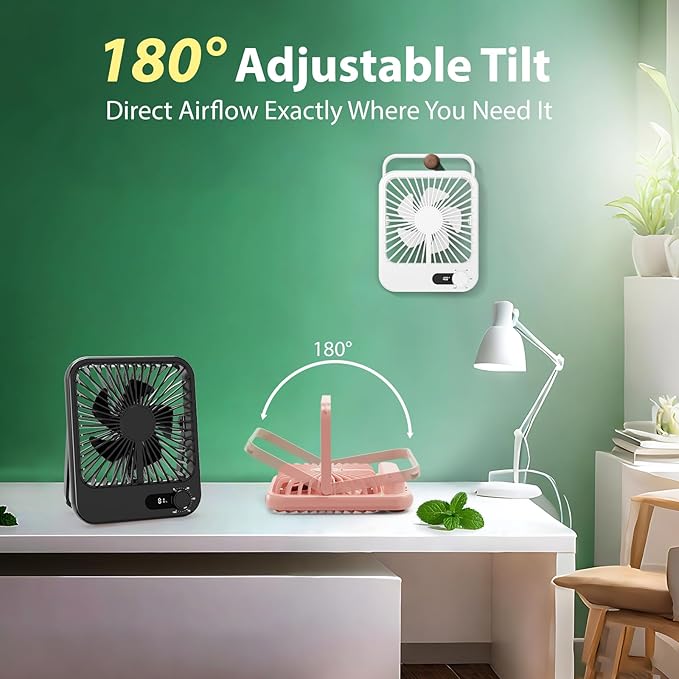 Portable Fan Rechargeable- Small Mini Desk Fan 100 Speed Wind Adjustable, Mini Silent Battery Powered Personal Desktop Fan for Bedroom Bedside, Office, Travel Essentials