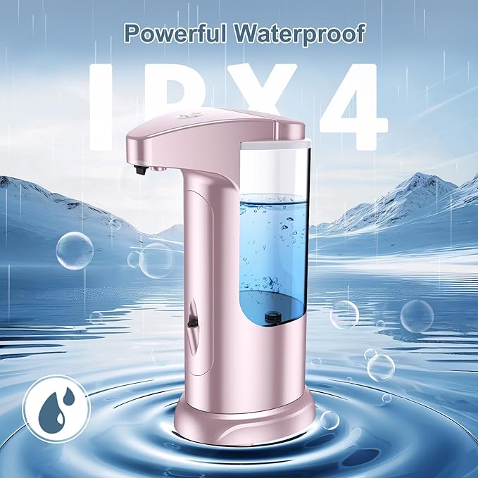 12.5 oz Automatic Liquid Soap Dispenser, Touch-Free Battery Operated Adjustable Soap Dispensing, Volume Premium for Kitchen Bathroom Toilet (Pink)