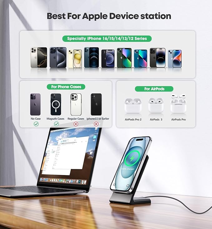 TXXTOL Magnetic Wireless Charger iPhone Stand 15W Fast Mag-Safe Charger for iPhone 16/15/14/13/12 Series Apple Magnet Wireless Charging Station
