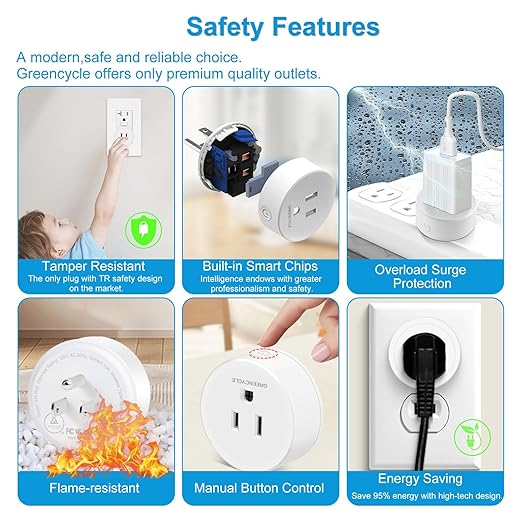 Remote Control Outlet,Greencycle Remote Light Switch and Plug,Wireless Light Switch,500ft Range,No Wiring Needed,15A/1500W for Household Appliances,FCC Certified,White