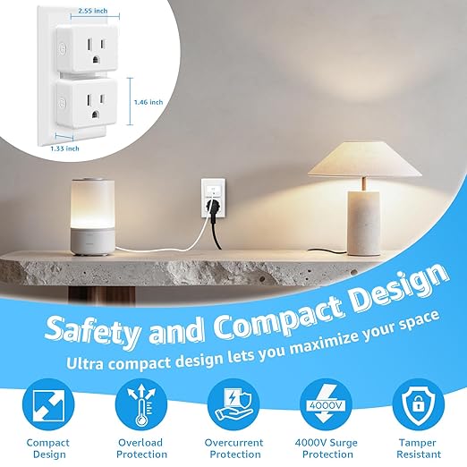WiFi Plug with Switch,GreenCycle Smart Outlet with Remote,Compatible with Alexa and Google Home via Tuya,Compact Design,Remote Control Anywhere,15A/1500w,TUV FCC Listed(2.4G),2 Switch 1 Plug