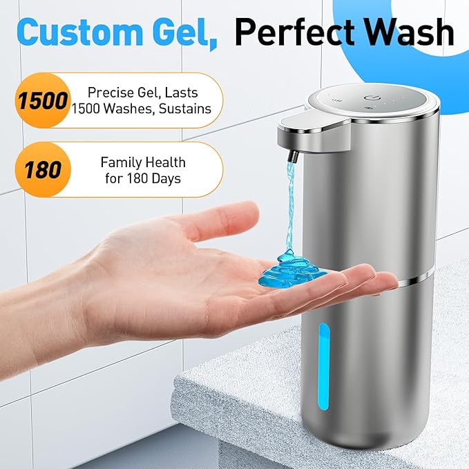 Fantictas Automatic Soap Dispenser Touchless Automatic Liquid Soap Dispenser 4 Adjustable 1500mAh Soap Dispensing Levels Wall Mount for Kitchen and Bathroom