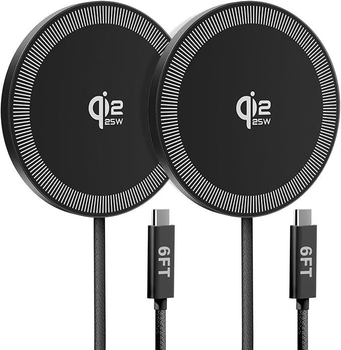 25W Wireless Charger for MagSafe, Qi2.2 Magnetic Fast Charging Pad for iPhone 17/16/15/14/13/12 Series&AirPods,Strong Magnet,Portable Wireless Charger for Travel Home Office,Elegant Black, 2Pack(6FT)