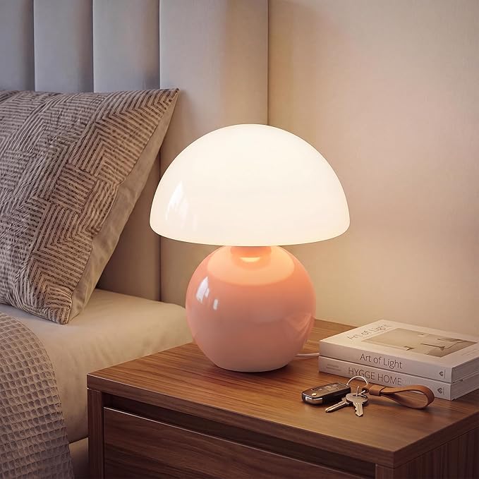 Dawnwake Mushroom Lamp Desk Lamp for Bedroom,Table Bedside Small Lamps for Living Room,Mushroom Decor Cute Mini Modern Mid Century Lamps for Night Stands,Unique Aesthetic Home Living Room Decor(Pink)