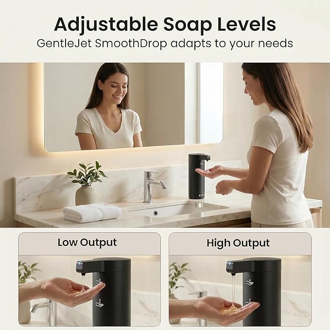 GentleJet SmoothDrop Automatic Liquid Soap Dispenser Touchless, No-Drip Precision Pump, USB-C Rechargeable, 304 Stainless Steel, Waterproof Countertop Dispenser for Kitchen & Bathroom Sink, 270 ml