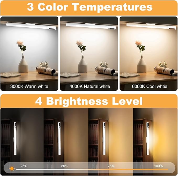 15.2inch Under Cabinet Lighting,2 Pack Sensor Light Indoor with Battery Level Display Function,Closet Light can be Disassembled for Handheld use,Wireless Under Counter Lights fo Bedroom, Kitchen