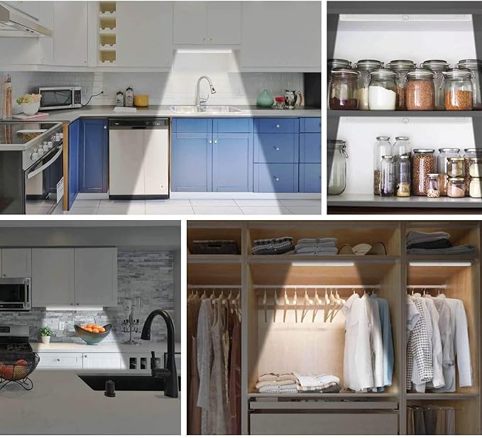 Alivation Closet Lights Battery Operated Led, Motion Sensor Light Indoor, Under Cabinet Lighting, Under Counter Lights for Kitchen, Laundry, 3 AA Battery Powered/DC Input, Day & Night Modes, Black