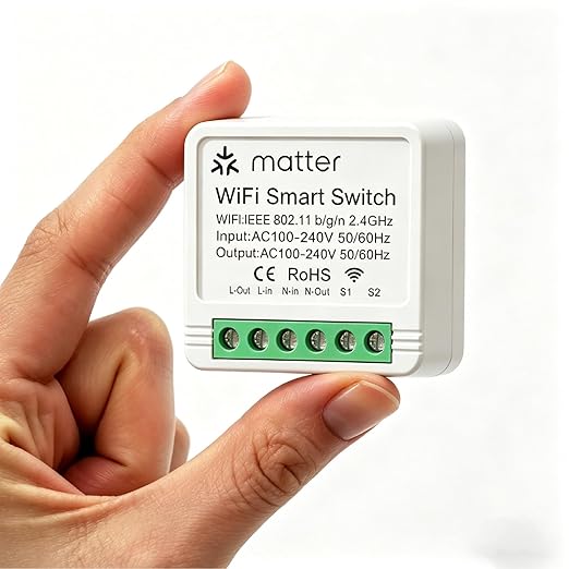 Matter Smart Switch, Smart Light Switch, WiFi Mini DIY Module, eWeLink Web, Flush-Mounted, APP & Voice Control, Smart Switches for Lights Compatible with Apple, Alexa & Google, 1PCS