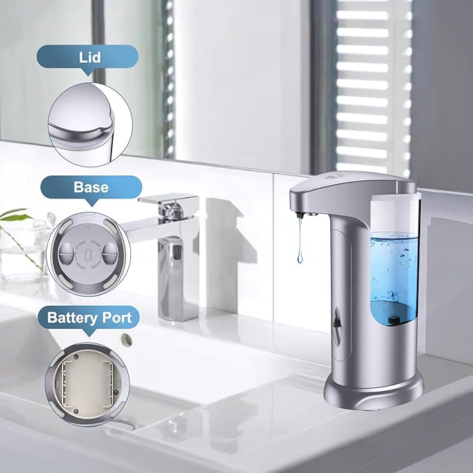 12.5oz Automatic Liquid Soap Dispenser, Touch-Free Battery Operated Adjustable Soap Dispensing, Volume Premium for Kitchen Bathroom Toilet