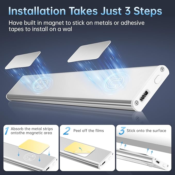 Under Cabinet Lighting,5 Pack Rechargeable Motion Sensor Light Indoor,3 Colors Dimmable,Magnetic Closet Lights Battery Operated,Under Counter Lights for Kitchen,Wardrobe, Hallway, Home