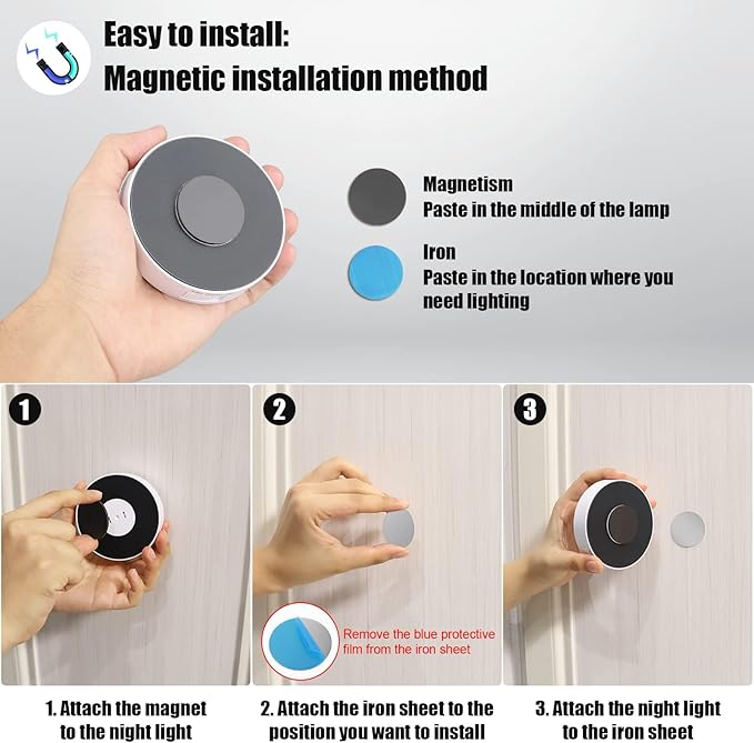 Motion Sensor Light Indoor [8 LED], Electight Night Light USB Rechargeable, 3 Light Modes & Long-Last Battery, Cordless Magnetic Sticker Nightlight for Stair, Closet, Hallway - Cold White & Warm White