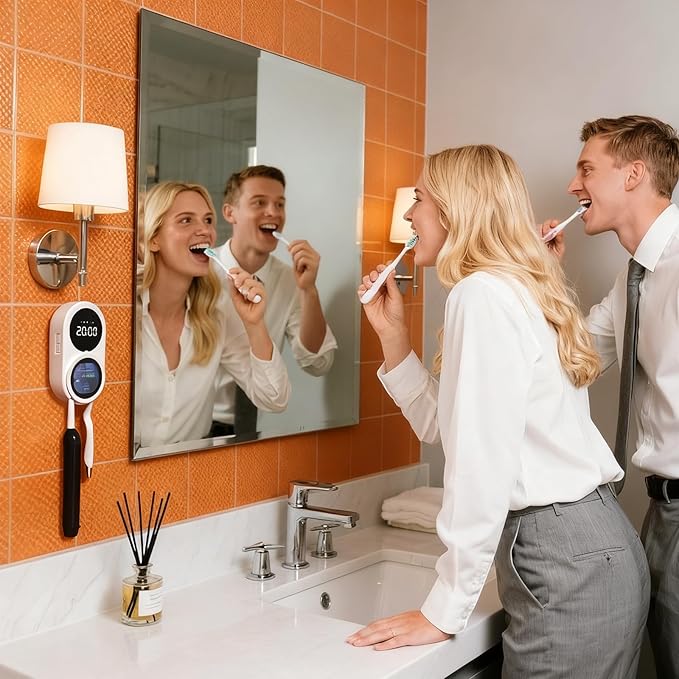 iHave Toothbrush Sanitizer Holder with UVC & 100M Negative Ions: Auto-Cycle for 360° Disinfection, Mold & Odor Removal | USB Toothbrush Holders Wall Mounted with Wave Sensor, LED, Heated & Fan Drying