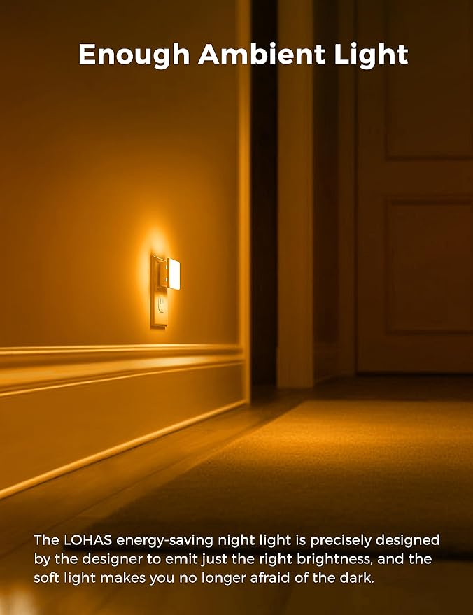 L LOHAS LED Night Lights Plug into Wall,[6-Pack] Plug in Night Light,Dusk to Dawn Sensor, 1800K Amber Light,0.3W Bright Nightlight Auto-On/Off for Adults Bedroom Bathroom Hallway Halloween