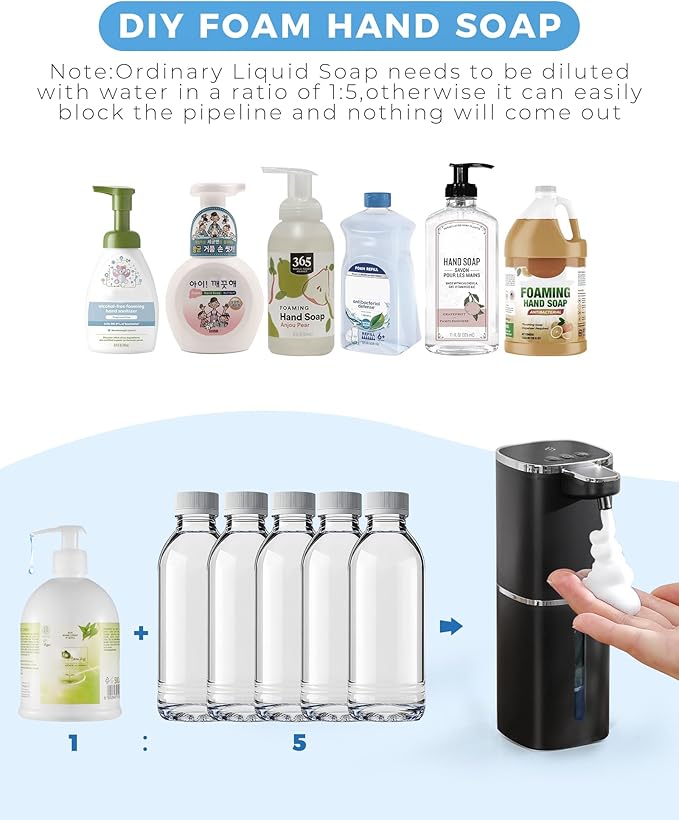 2 Pack Automatic Foaming Soap Dispenser, 13.5oz/400mL, USB Rechargeable,9- Adjustable Foam Levels, IPX5 Waterproof, Touchless & Wall/Tabletop Use for Kitchen Bathroom, Black
