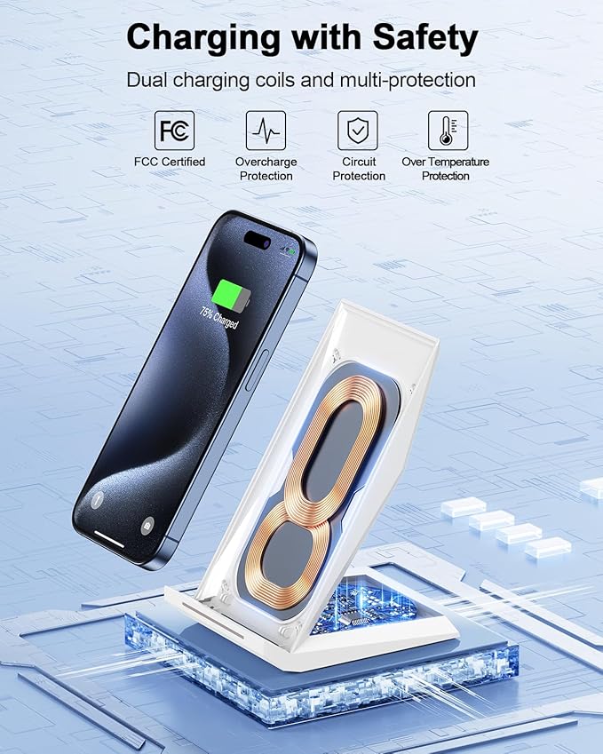 NANAMI Fast Wireless Charger, Charging Stand[with 20W PD Charger] 7.5W for iPhone 17/17 Pro/17 Pro Max/16/15/14/13/12, 10W Phone Charger Dock for Samsung Galaxy S26/S26+/S25/S25+/S25 ultra/S24/S23
