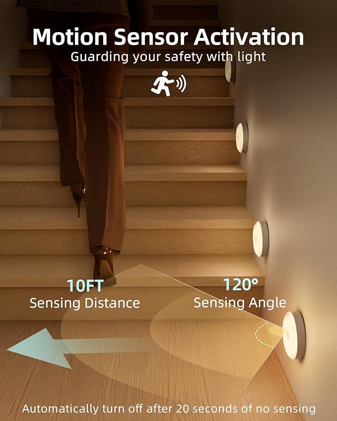 EZVALO Under Cabinet Lighting, 1000mAh Rechargeable Puck Lights with Remote, 3 Color Temps & 12 RGB Motion Sensor Closet Lights, Dimmable Under Cabinet Lights for Kitchen, Cabinets, Closet (3 Packs)
