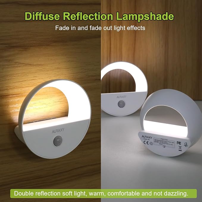 AURAXY Rechargeable Motion Sensor Night Light, Battery Night Lights LED Cool White Magnetic Stick-on Motion Sensored Hallway Light, with Dusk to Dawn Sensor for Stair, Wall, Bedroom, Bathroom(3 Pack)