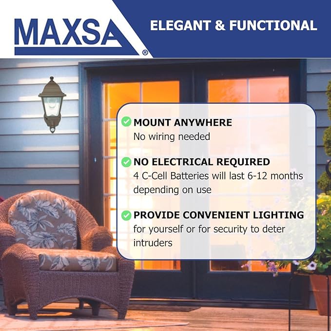 Maxsa 46219 Premium Battery-Powered Motion-Activated Decorative Outdoor Cool White LED Wall Sconce Lighting Fixture, Metal Housing, Dark Copper