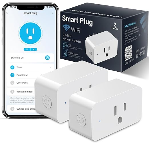 2 Pack Smart Plugs, WiFi Outlets Compatible with Alexa&Google Assistant,15A/1800W Max, Smart Socket with Timer and Group Control, No Hub Required, Simple Setup, for Home(2.4G WiFi Only)