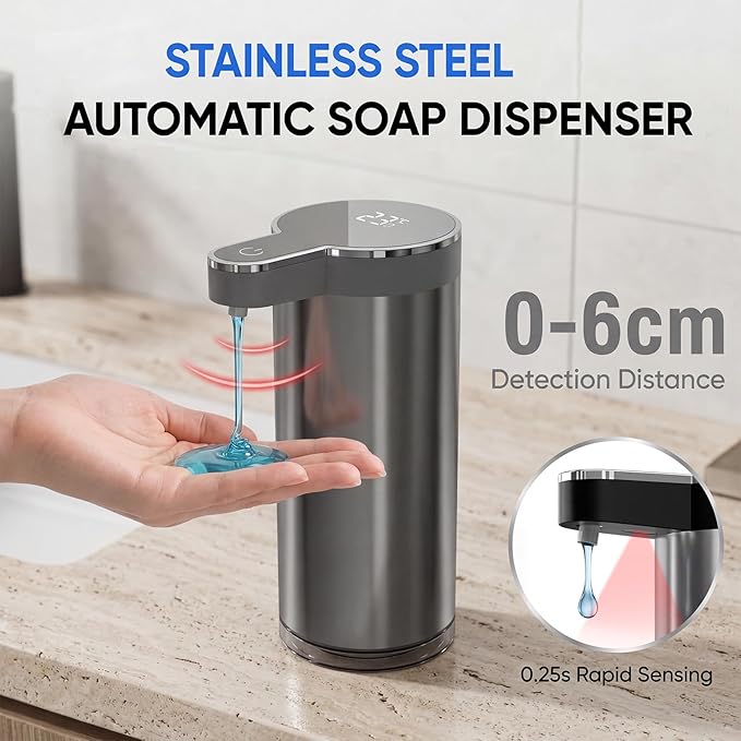 Touchless Automatic Soap Dispenser, No-Drip Pump, 0.2s Fast Sensor, USB-C Rechargeable, BPA-Free Bottle, Smudge-Resistant Stainless Steel for Kitchen & Bathroom, 10.1oz/300ml, IPX5 Water-Resistant