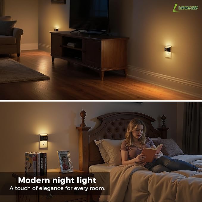 L LOHAS LED Night Light with Motion Sensor & Dusk to Dawn Sensor, Night Lights Plug into Wall with 30-100lm Adjustable Brightness, Motion Activated Night Light, 3000K Soft White, 2 Pack
