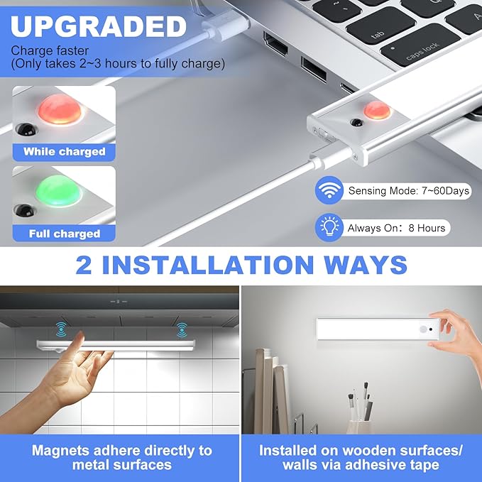 Under Cabinet Lighting 5 Packs, 3 Color Temperature Rechargeable Motion Sensor Lights for Kitchen, Counter, Closet, Stairs