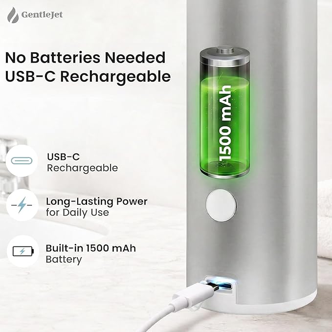 GentleJet OpalDrop Automatic Liquid Soap Dispenser for Kitchen Sink Touchless No-Drip Pump, USB-C Rechargeable, 304 Stainless Steel, IPX5 Water-Resistant, 270 ml