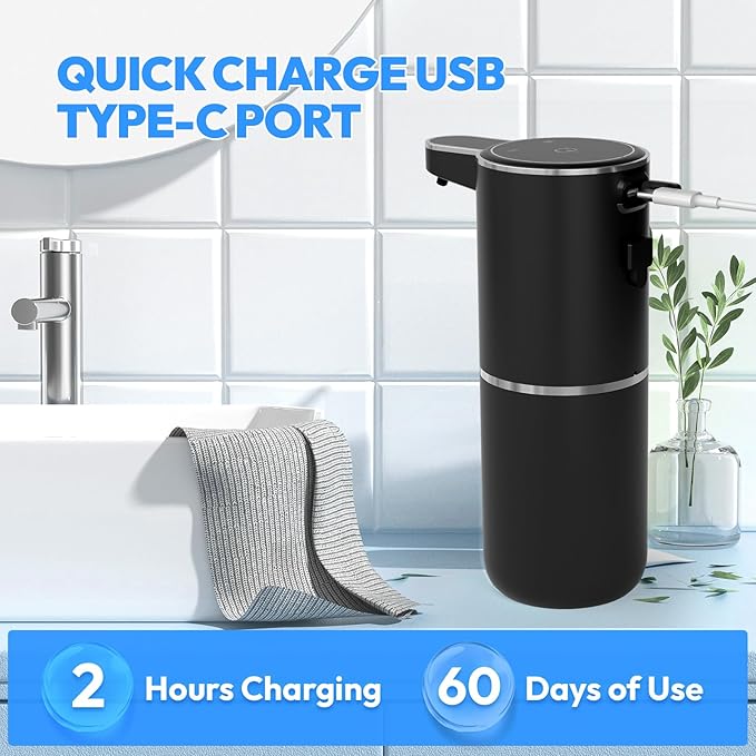 2 Pack Automatic Soap Dispenser Touchless,Liquid Hand Soap Dispenser 12.8oz Electric Wall Mounted Smart for Bathroom and Kitchen Dish Soap，Easy for Toddlers(Black)