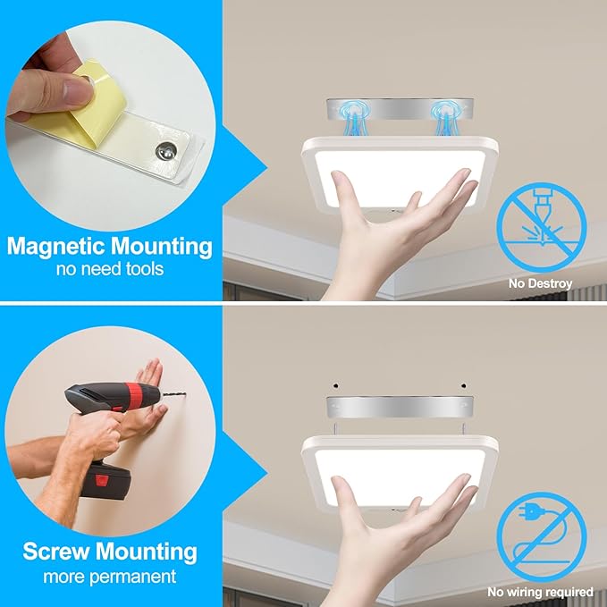 OSIDEN Rechargeable Motion Sensor Ceiling Light Wireless Magnetic Closet Light with Remote 3 Color Dimmable Battery Operated Ceiling Lights for Pantry Shed Hallway Porch Garage Stairs Shower