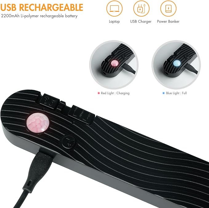 Sensky Motion Activated Strip Lights Rechargeable Motion Sensor LED Strip Light Dimmable Strip Lighting for Wardrobe, Cabinet, Pantry, Closet (2M Black, Cool White)