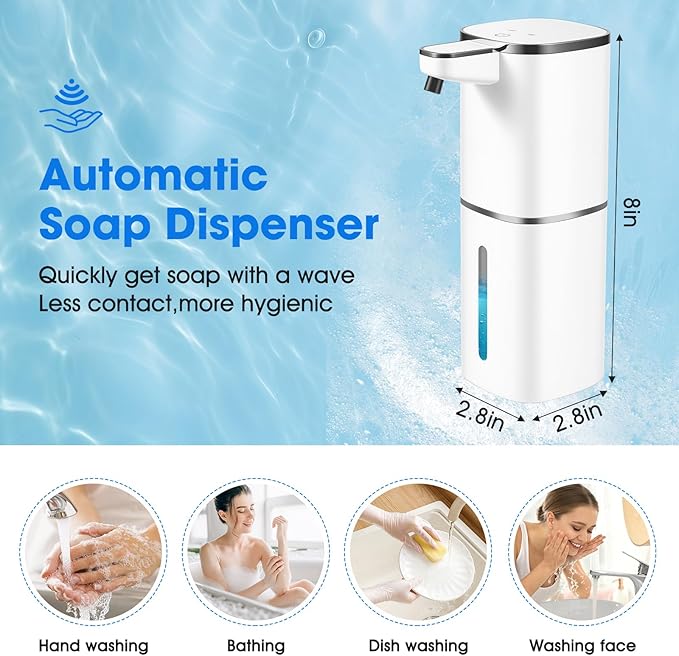Automatic Liquid Soap Dispenser,Touchless Soap Dispenser,13.5oz/400ml Rechargeable Wall Mounted Smart Dispenser for Bathroom Kitchen,Easy for Toddlers(White)