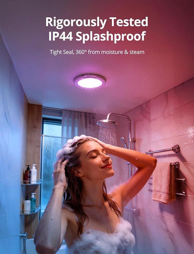 Bojim Rechargeable RGB Waterproof Shower Ceiling Light for Bathroom Inside, 12 Color Changing Motion Sensor Wireless LED Mood Battery Operated Wall Lights with Remote for Bedroom Party