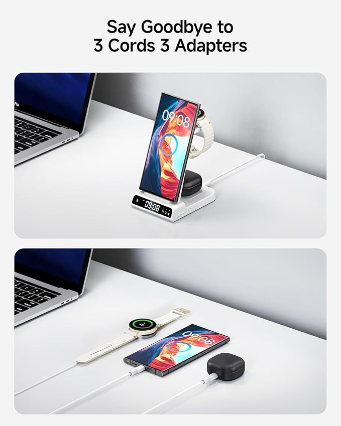 Wireless Charger for Samsung, 3 in 1 Wireless Charging Station for Samsung Galaxy S25 Ultra/S24 Ultra/S23/S22/Note 20/Z Flip 6/Fold 6, Charger for Samsung Galaxy Watch Ultra/8/7/6, Galaxy Buds 3/3 Pro