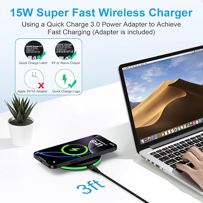Samsung Wireless Charger Fast Charging Pad for Samsung Galaxy S26 Ultra/S25 Ultra/S25 Plus/S24FE/S23/S22/S21/S20,15W Android Phone Wireless Charging Station with Adapter for Google Pixel 10Pro XL 9a 8