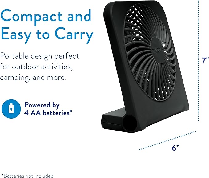 Treva 5-Inch USB and Battery Powered Desk Fan With Two Cooling Speeds and Adjustable Tilt, Small USB Fan Cubicle Accessories Durable and Long Lasting (Black)