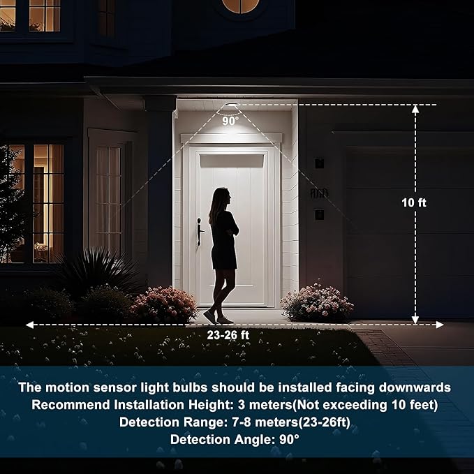 Motion Sensor Light Bulb,Activated Detector Light Bulb Indoor,Dusk to Dawn Security Bulb,13W Equivalent 100W,E26 Base 6000K Daylight,6 Packs