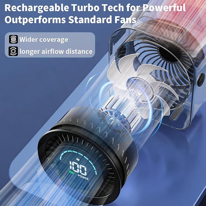 Small Desk Fan, Quiet Desktop Fan with Turbo Airflow, Rechargeable Mini Table Fan 100 Speed Wind Adjustable, Travel Fan for Sleeping 360° Rotating, Portable battery operated fan for Office Home Travel