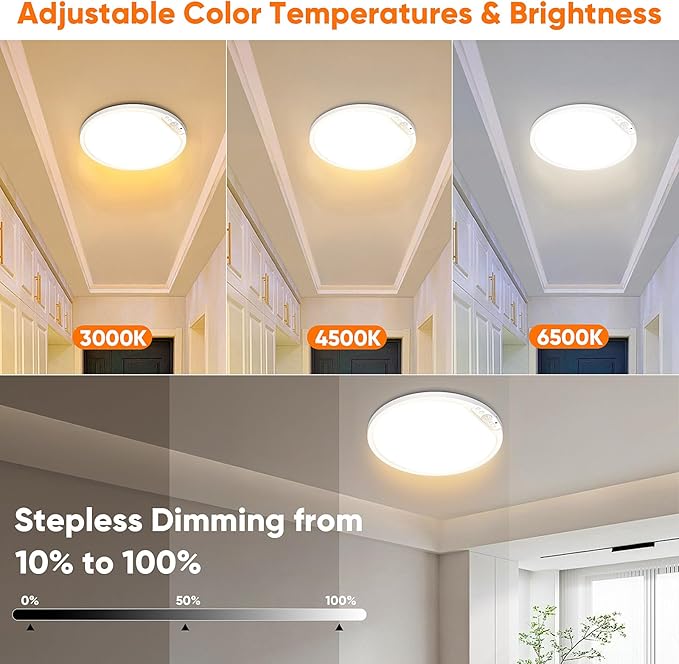 2-Pack 12" Larger 10000mAh Rechargeable Motion Sensor Ceiling Light with Remote, Battery Operated Closet Light No Wiring, Magnetic Wireless LED Ceiling Lights,3 Color Indoor Overhead Lamp for Shower