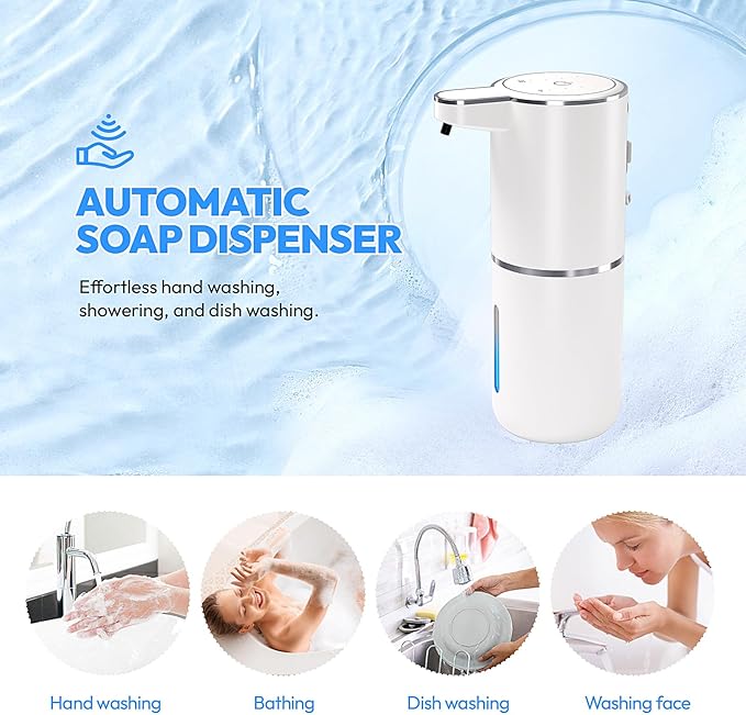 2 Pack Automatic Foaming Soap Dispenser,Touchless Foam Soap Dispenser,12.8oz Rechargeable Wall Mounted Smart for Bathroom and Kitchen Dish Soap,Easy for Toddlers(White)
