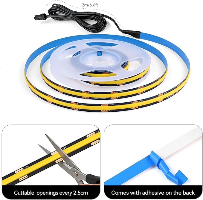 LED Recessed Lighting Kit,6PCS 12V Black COB LED Strip Lights,6.56Ft 4000K with Touch Dimmable Switch Self-Adhesive LED Uner Cabinet Light for Wood Slat Wall Panels, Headboards, Shelves