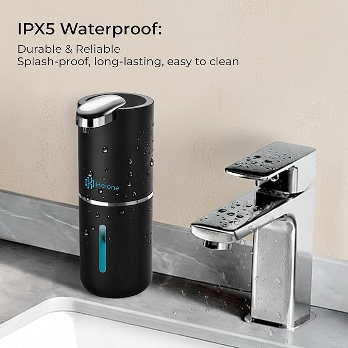 Foaming Hand Soap Dispenser - Automatic Touchless Foam Soap Pump for Bathroom & Restroom, USB-C Rechargeable, IPX5 Waterproof, Wall Mount or Countertop, 12.8oz (Black)