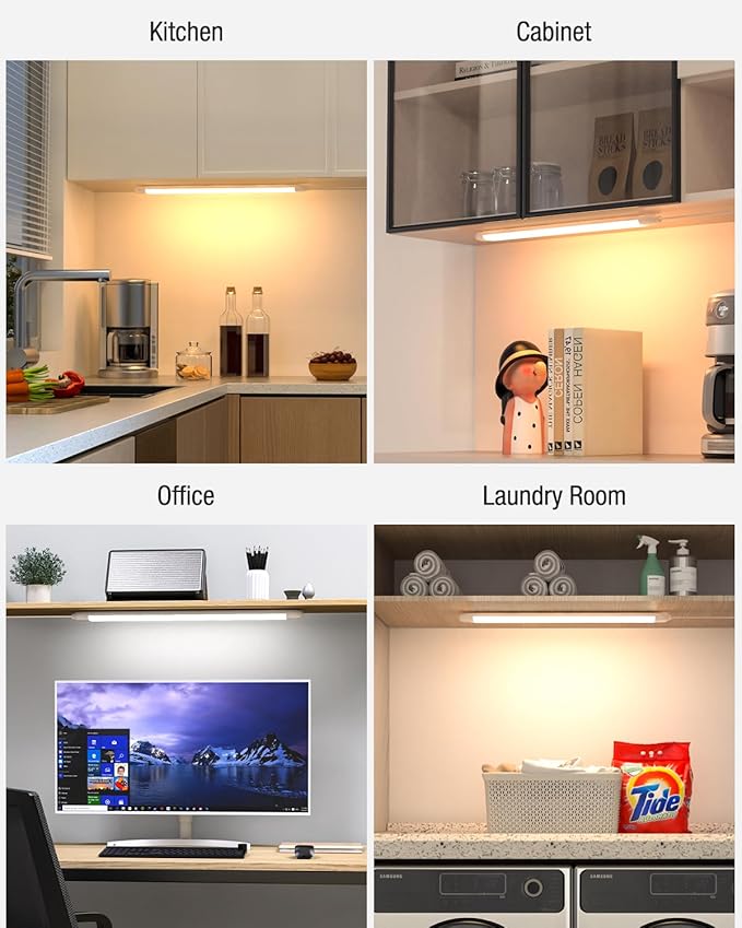 MYPLUS Under Cabinet Lights with Hand Wave Sensor, 5 Color Temps and Dimmable Plug in Light Strip for Indoor,Kitchen,Cabinet,Counter（2-Pack）