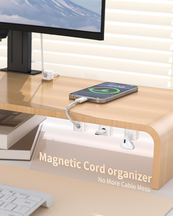 6-Pack Magnetic Cable Clips, XOVRAETH Smooth Adjustable Adhesive Cord Organizer, Desk Cable Management Wire Holder Keeper Cables Staples for Nightstand Home Office Desk Car Phone Wall Desktop(WhiteB)