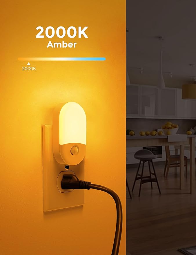 L LOHAS LED Amber Night Light, 4 Pack, Night Lights Plug into Wall Motion Sensor, LED Motion Activated Night Lights, 30/60LM, Automatic Low Blue Night Light for Kids Adults Bathroom Hallway Bedroom