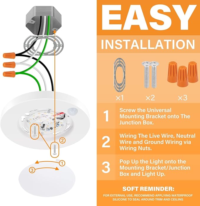 4 Inch Field Selectable 5CCT LED Motion Sensor Ceiling Light, 120V Wired Closet Light, 10 Watts, 600Lm, CRI80+, Non-dimmable, ETL Certified, Wet Location, Round/White, 1 Pack